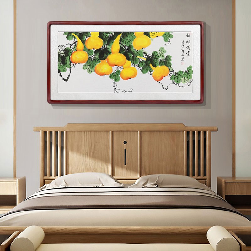 速发手绘葫芦国画新中式客厅沙发背景墙餐厅画卧室床头挂画福禄满