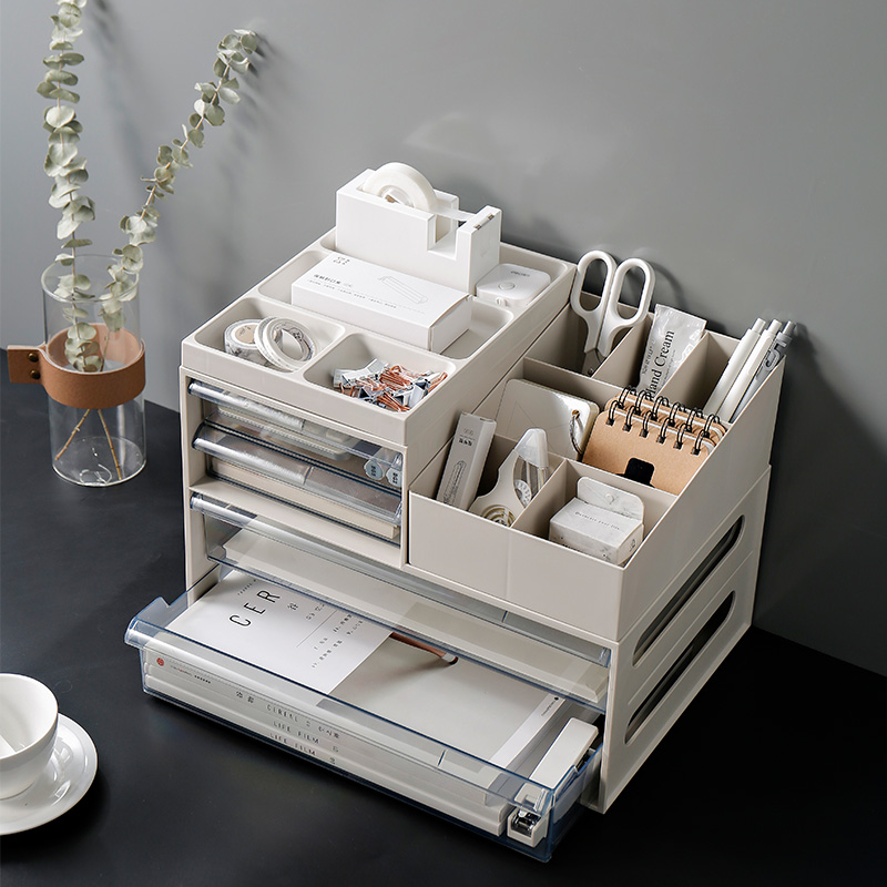 速发办公室桌面收生盒办公夹抽屉式杂物学纳A4纸文具文件桌储物盒