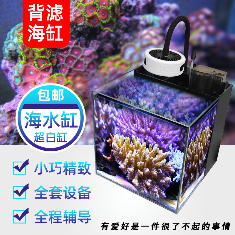 速发海厅缸全套办公客水桌面滤意小型微缸珊瑚小丑鱼海缸超白背创