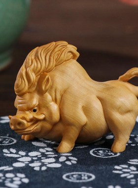 速发黄杨木猪刚鬣实木雕刻随身把玩文书手盘件猪八戒玩桌客厅装饰