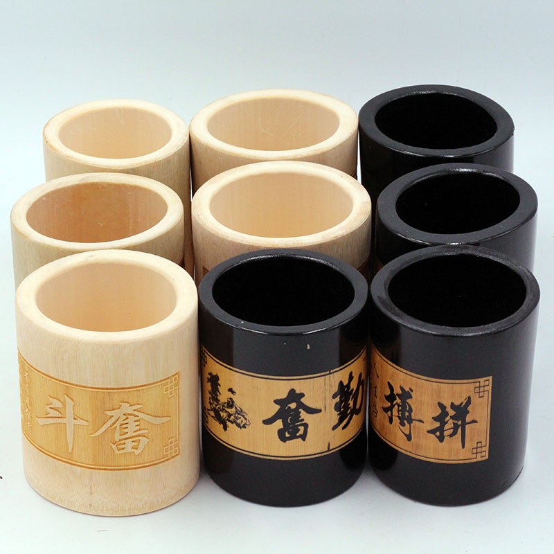 速发新款桌面收纳筒半雕竹雕文具盒笔筒时尚收纳盒竹雕刻收纳笔筒