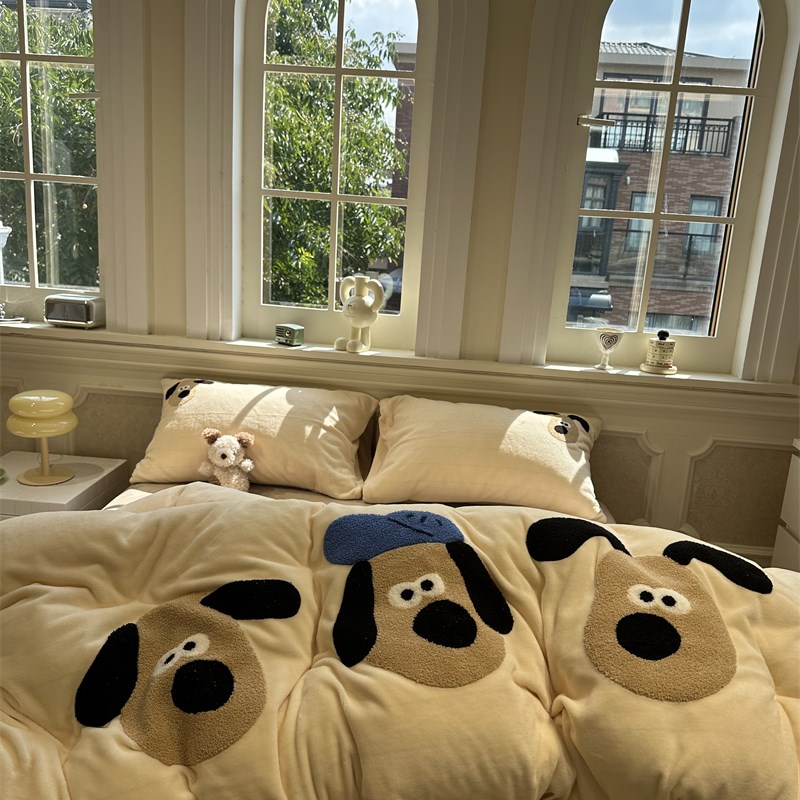 速发牛奶绒毛巾绣咖色四件套1.5法1.珊m兰8瑚绒秋冬宿舍三