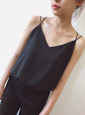 夏季性感雪纺吊背心女夏外穿宽松显瘦v领交叉内搭打底双层上衣女