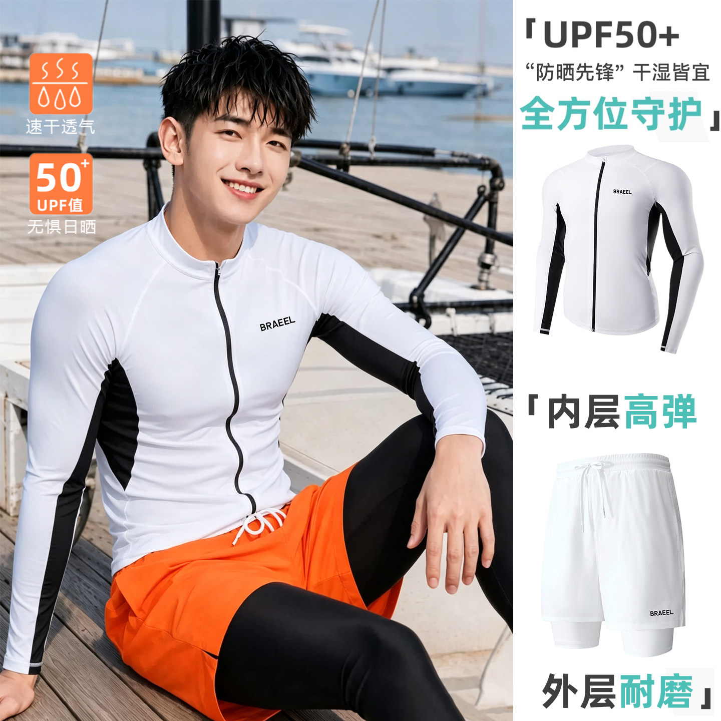 韩国潜水服男士分体大码浮潜防晒长袖长裤速干水母冲浪游泳衣套装