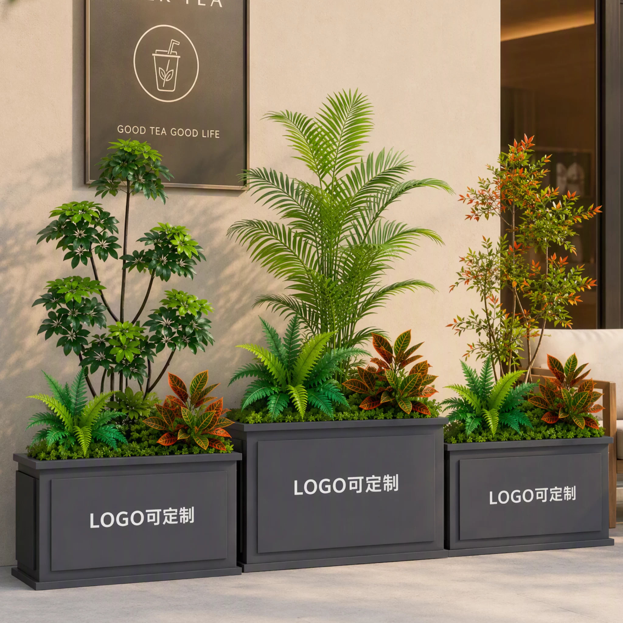 商场橱窗仿真绿植花箱隔断摆件