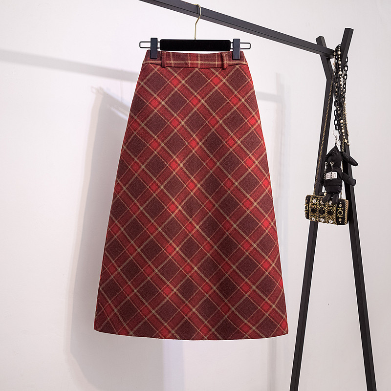 高级感红色毛呢格子半身裙女秋冬大码微胖mm高腰中长款a字长裙子,女装/女士精品,大码半身裙,淘宝优惠券,粉丝福利购,淘宝优惠卷