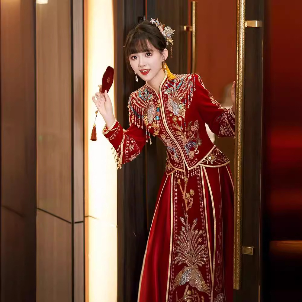 日本品质丝绒秀禾服新娘2025新款结婚中式礼服出阁新式高级高端敬