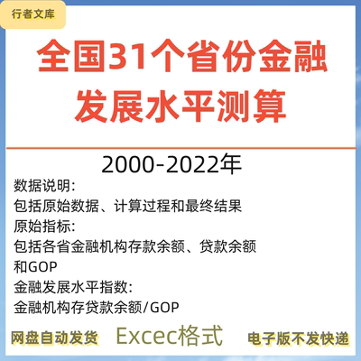 2000到2022全国31省份级金融机构存贷款余额金融发展水平指数据表