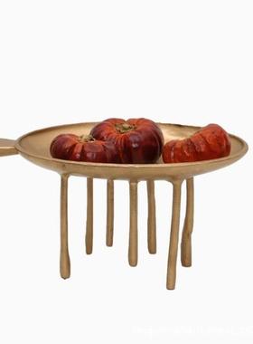 新件中式高脚金色果盘装饰品摆样板房展厅售处茶托几橱窗楼家PZ11