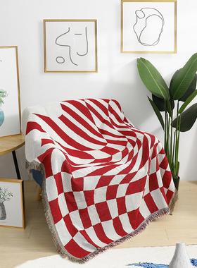 棋盘毯线毯格美式线沙发盖毯窗垫窗床尾毯沙发CEI飘巾毛毯露营