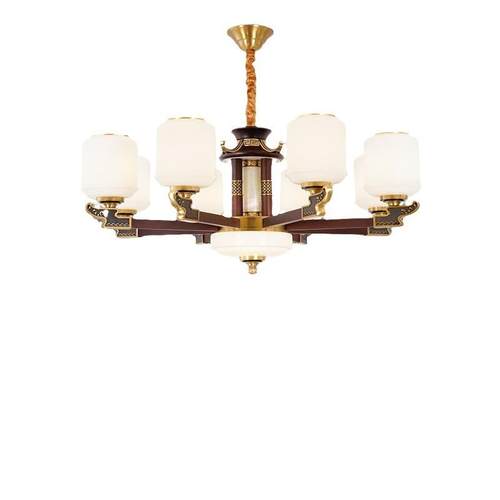 新中式吊灯胡桃木全铜玉石客厅灯卧室餐厅灯大气复式楼别墅大吊灯