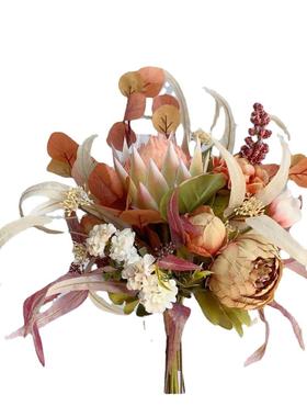 M155秋咖黄色系手札花束真花式色绢花仿假M155花欧货源