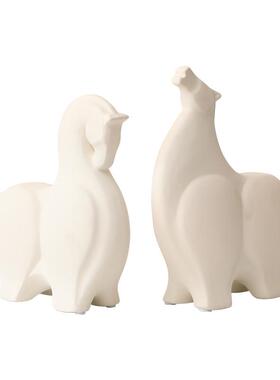 现磨砂黑白马陶瓷摆件会所饰样工KZP板房民宿代创意动物装品艺品