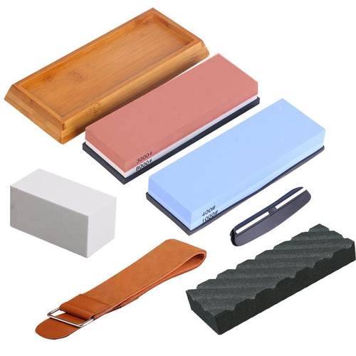 厂家双面白刚玉磨刀石家用精磨油石带槽套装带底座磨刀器现货