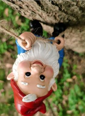 侏儒爬绳树脸挂件树脂小矮人户外圣诞装饰花园摆件