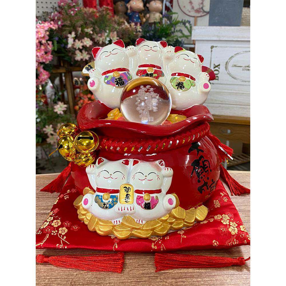 金石工坊五福聚宝盆招财猫流水喷泉摆设店铺前台茶几风水旺财摆件