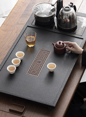 小型茶盘家用茶托盘2024新款客厅高档仿乌金石茶海茶具干泡大茶台