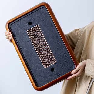 茶盘家用2024新款乌金石仿实木功夫茶具茶台带排水储水单盘茶托盘