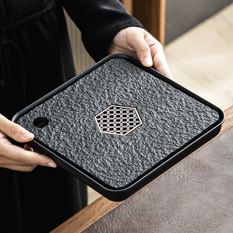 仿乌金石储水茶盘排水式中式干泡台茶托茶台家用简约托盘底部桌面