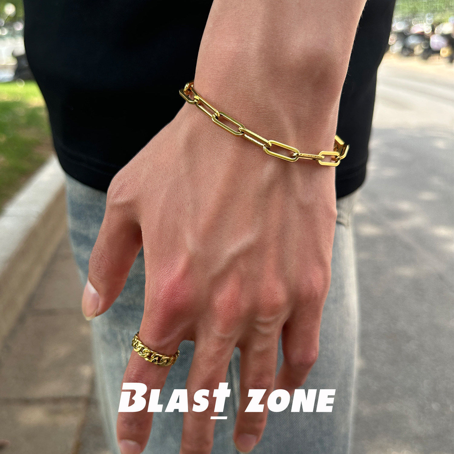 Blast Zone 斯巴达克斯钛钢手链环环相扣素款拼接金色手饰男配饰