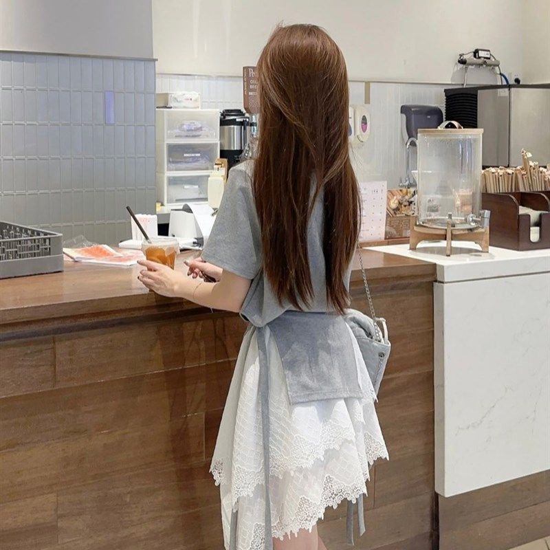 速发尚亚套~大码设计感不规则绑带收腰法式T恤蕾丝花糕蛋边半裙楠,女装/女士精品,大码套装,淘宝优惠券,粉丝福利购,淘宝优惠卷