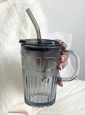 速发家用水杯款简约带把手玻高杯2024新款男生璃办感级公室吸管杯