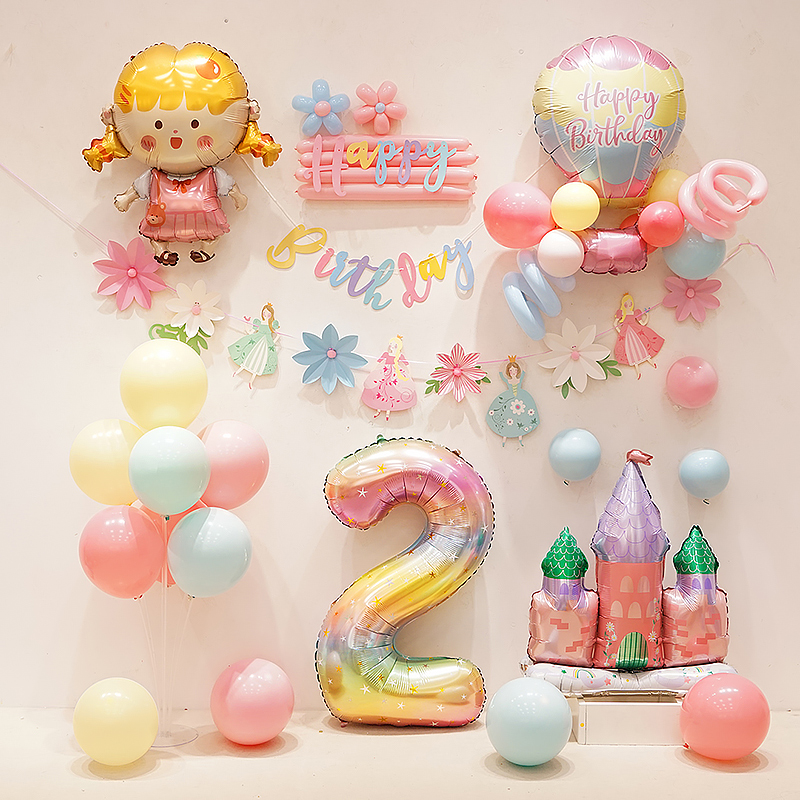 速发生日装饰孩宝宝背景墙气岁儿主周球童题派对场景布置