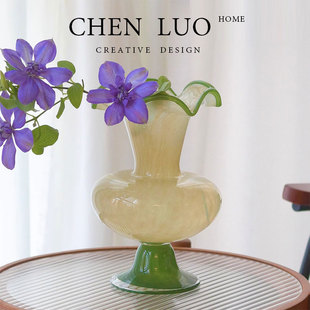 辰罗·中古芬顿花瓶琉璃客厅摆件高级感玻璃花器客厅玄关软装装饰