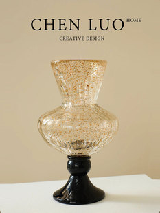 辰罗轻奢洒金琉璃高脚覆古法式高级艺术风灯花瓶花器插花摆件水培