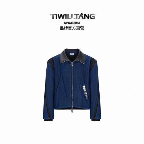 启世录TIWILLTANG“割域链影”压轴款牛仔结构拼皮蓄温休闲棉夹克