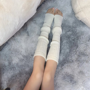 瑜伽袜子秋冬新款保暖针织毛线袜套日系白色小腿袜套长筒堆堆袜女