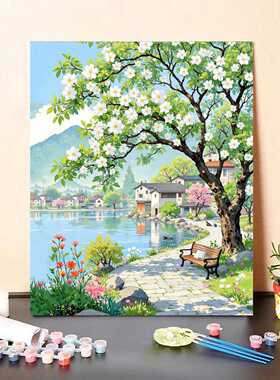 diy数字油画治愈风景系手工填色油画高颜值解压丙烯画生日礼物画