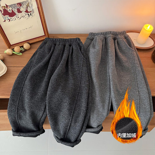 【小乐专享】【顾奈】儿童冬季仿毛呢加绒弯刀裤KZ25661