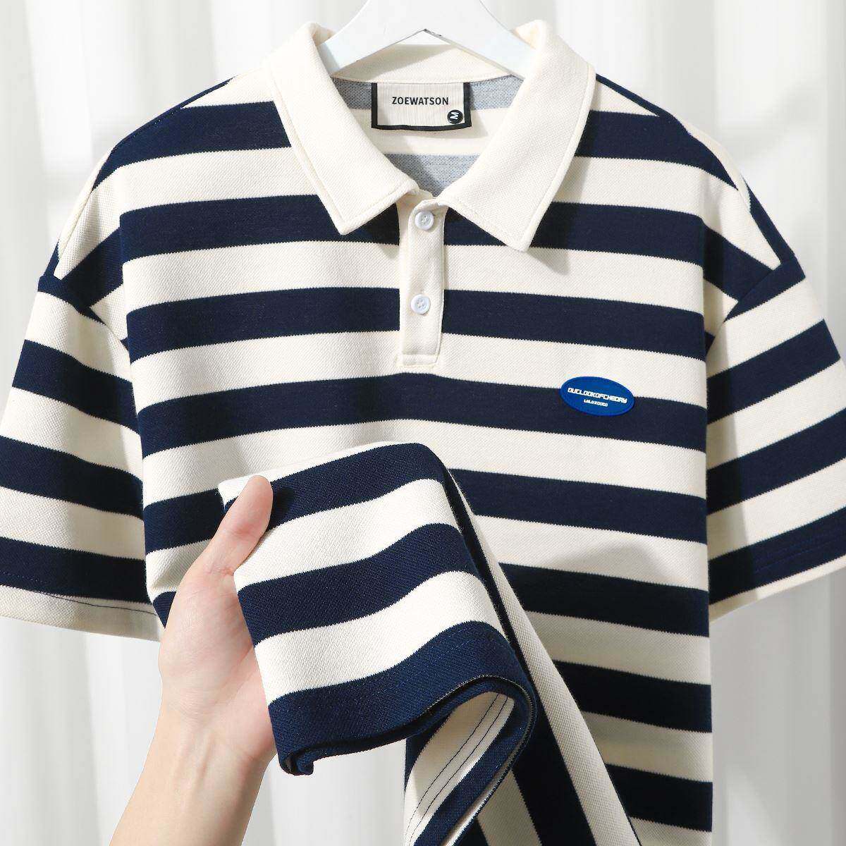 Home Daily 质感出众~太好穿啦！250g重磅纯棉条纹领POLO衫男女夏