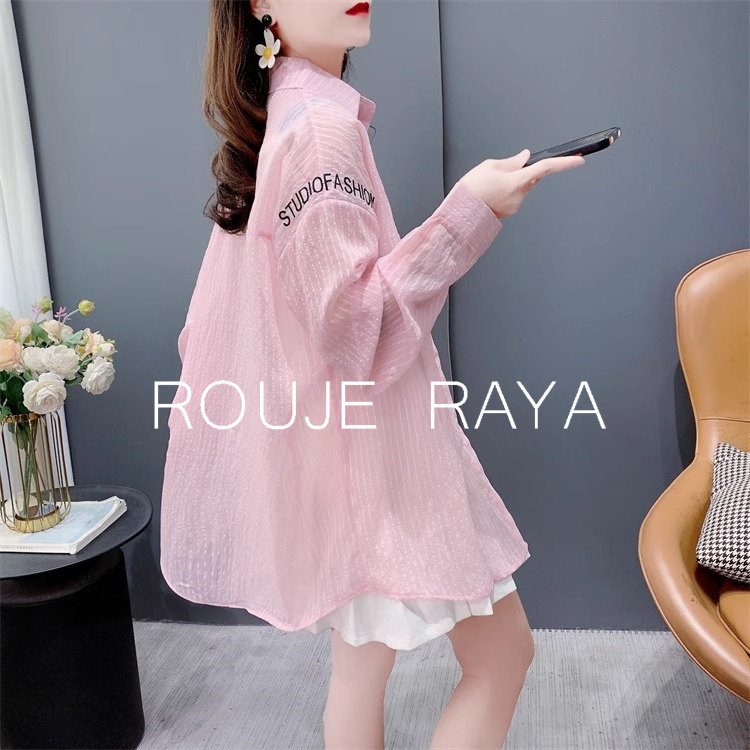 Rouje Raya法式长袖防晒衬衫女夏季新款宽松bf慵懒风薄款透气上衣
