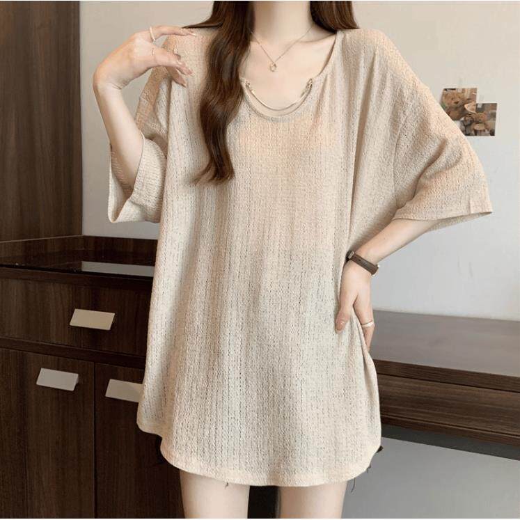 专柜大码女装遮肚子短袖夏季新款T恤女士胖MM宽松显瘦中长款上衣