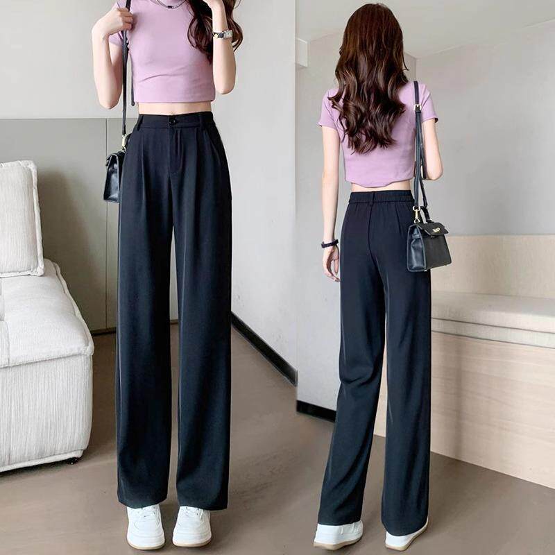 韩版西装裤女夏季薄款小个子休闲时尚高腰垂感休闲直筒窄版阔腿裤