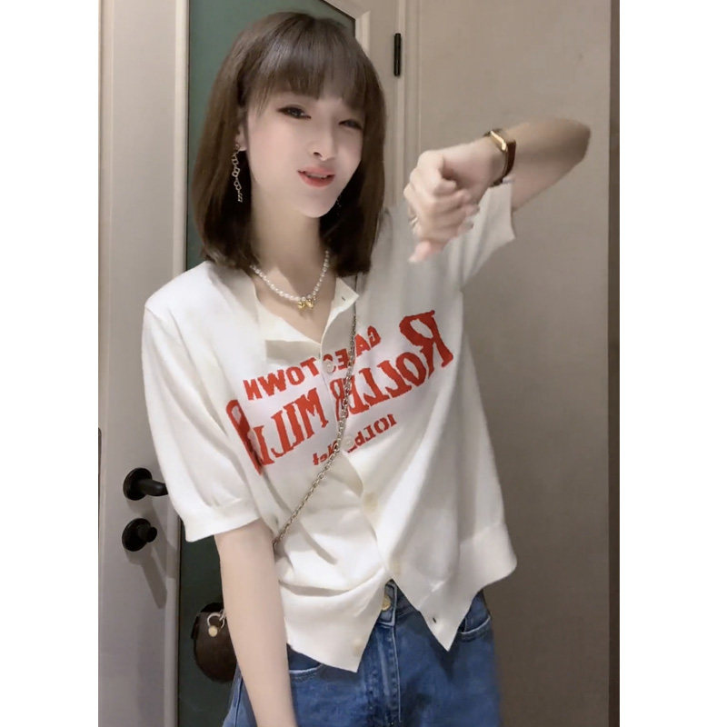 韩国夏春新款欧货潮流字母印花短袖T恤女针织衫开衫上衣显瘦休闲