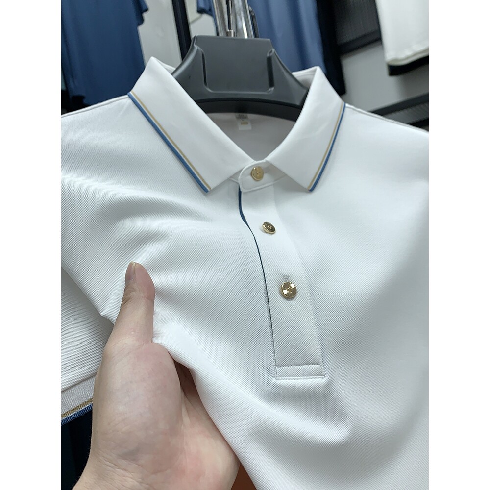 轻奢品质！！桑蚕丝男士短袖POLO衫翻领夏季纯色商务休闲半T恤男