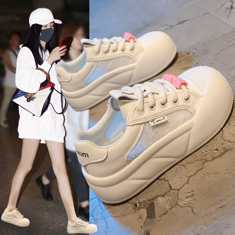 网面厚底小白鞋女夏季薄款2024夏天透气网鞋丑萌休闲运动鞋轻便