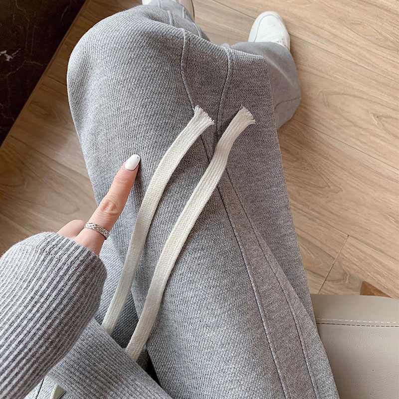 灰色高腰直筒运动裤女香蕉垂感阔腿裤夏春秋2025新款显瘦宽松休闲