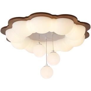 中古风吸顶灯胡桃木色实木卧室书房网红泡泡吊球灯温馨奶油高级感