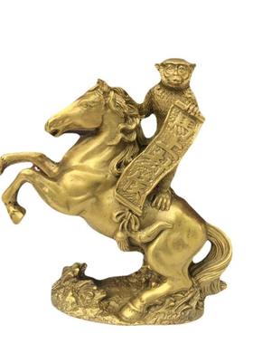 古韵斋黄铜手持令旗马上封侯十二生肖铜马铜猴家居饰品摆件