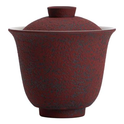 赭石红盖碗复古粗陶功夫茶具泡茶碗大号茶杯家用功夫茶二才盖碗