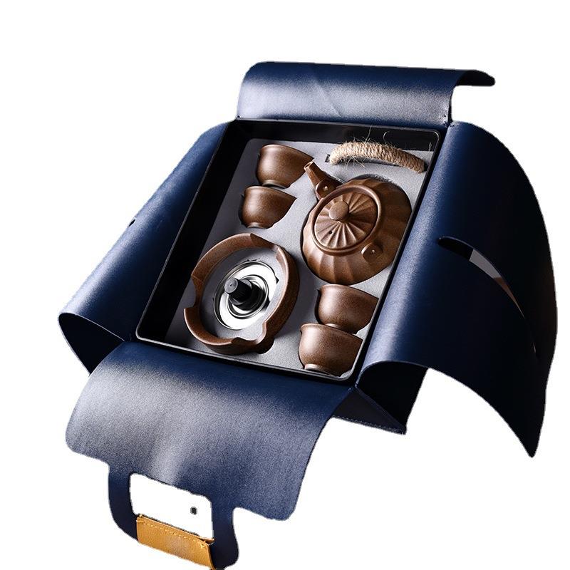 实用古陶户外旅行茶具便携小套复古功夫茶具茶盘套装印制logo礼品