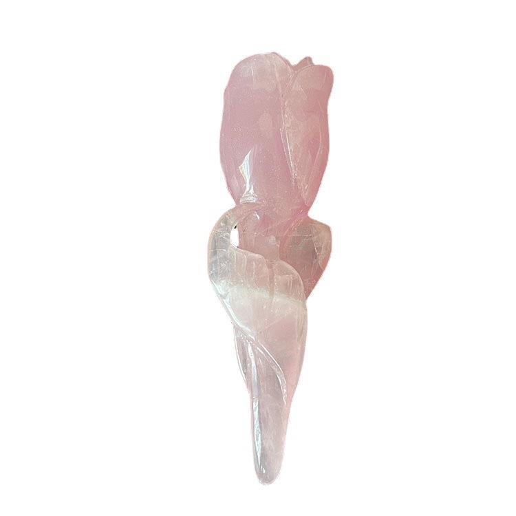 厂家天然粉晶玫瑰花工艺品手工雕刻水晶玫瑰花权杖摆件