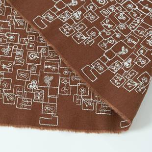 2021 围裙靠垫桌布面料咖啡色新品 花字母棉麻绣花布料日系风格 服装