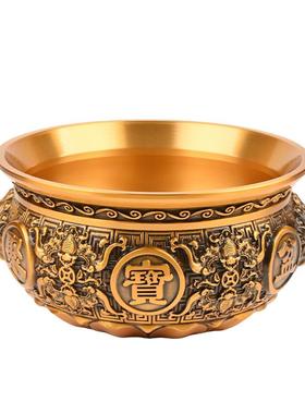 黄铜复古狮头聚宝盆办公室客厅家居送礼创意桌面摆件