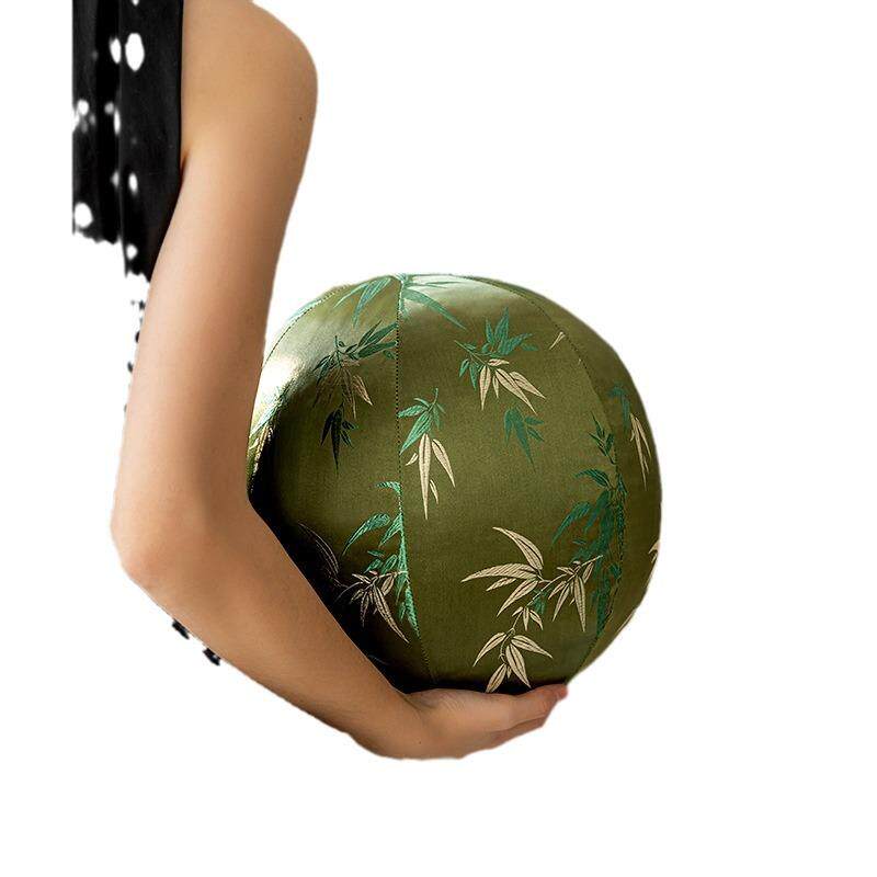 新中式客厅圆形沙发抱枕氛围感绿色竹子靠垫圆球轻奢高级感靠背垫