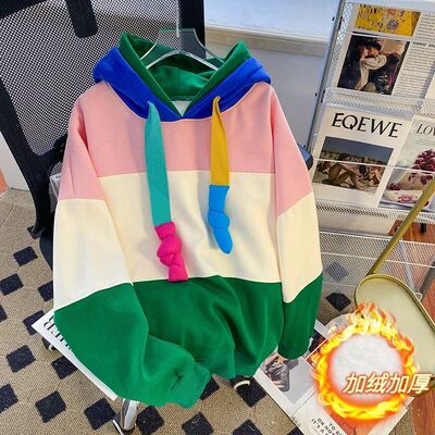 Velvet long sleeved hooded sweatshir top加绒长袖连帽卫衣上衣